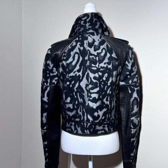 DIANE VON FURSTENBERG "THEODORA" WOOL LEATHER Grey Black MOTO JACKET Sz Med 10 - Picture 4 of 12